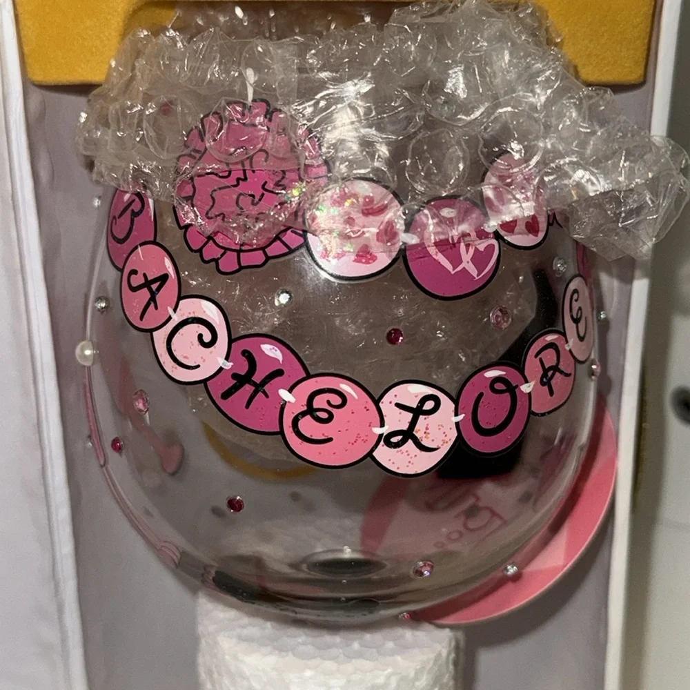 Lolita Bachelorette Hand Painted Bejeweled Bling Wine Glass w Gift Box New